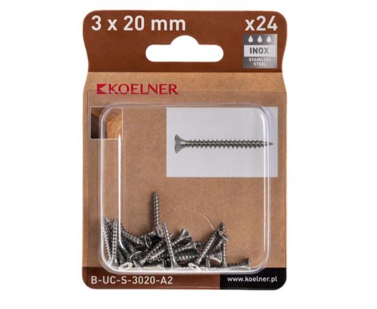 Universal screw Koelner 3x20 stainless steel 24 pcs B-UC-S-3020-A2