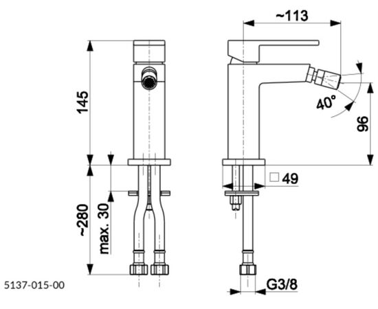 Bidet faucet KFA Logon with Click-Clack sipho, chrome