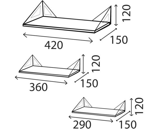 Shelves set Domax FBL 1 LOFT 420/360/290 3 pcs