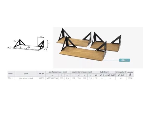 Shelves set Domax FBL 1 LOFT 420/360/290 3 pcs