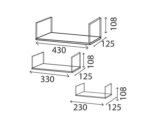 თაროების ნაკრები Domax FBL 3 Shelves set LOFT 430/330/230 მმ