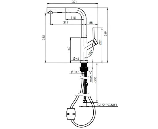 Kitchen faucet with pull-out spout Rubineta Bona-35 Chrome