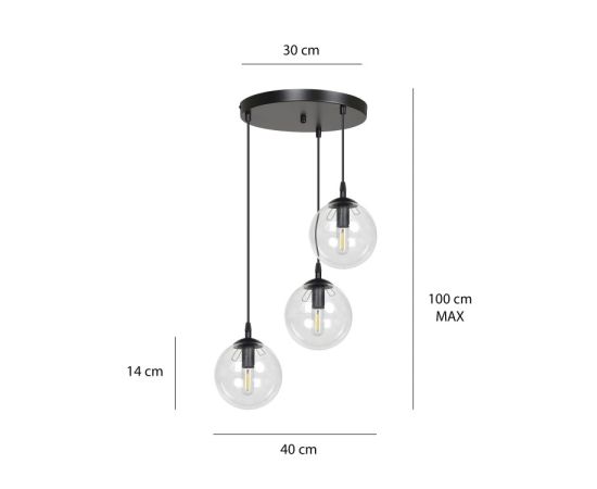 საკიდი EMIBIG Cosmo Premium 3 E14 3x MAX 40W შავი გამჭირვალე