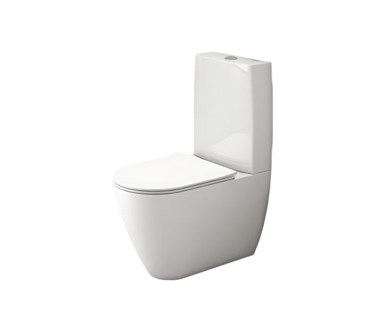 Floor standing toilet with cistern and lid Valadares Two white Rimless