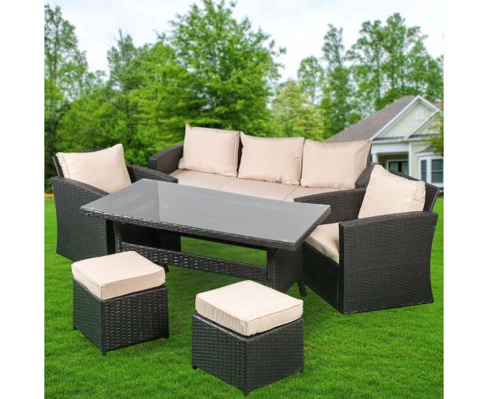 Garden furniture set table 2 armchairs 2 poufs sofa