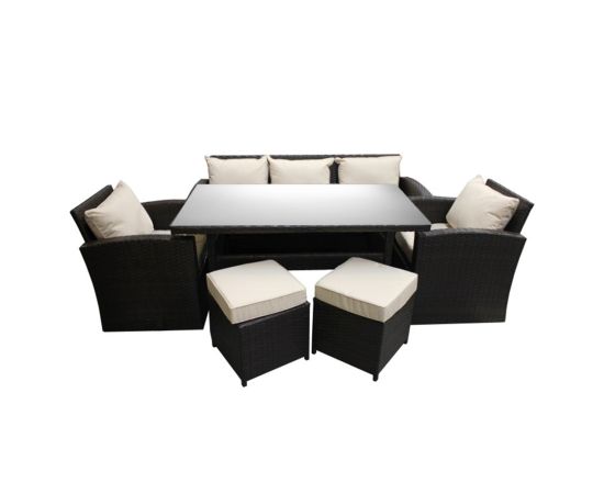 Garden furniture set table 2 armchairs 2 poufs sofa