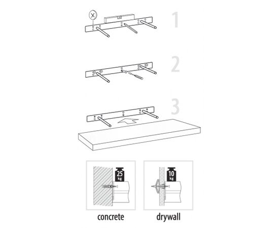 Shelf with hidden fastening white Domax VELANO 65080 595x235 mm