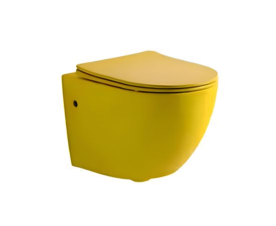 Wall hung toilet with lid Lucco Avva Rimless Mustard Yellow Matt