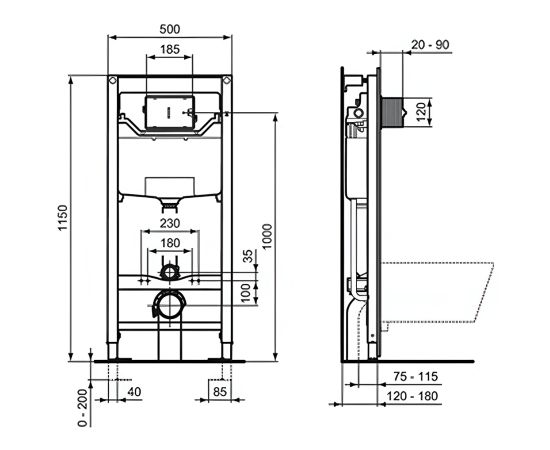 Installation kit with suspended toilet Ideal Standart Tesi white