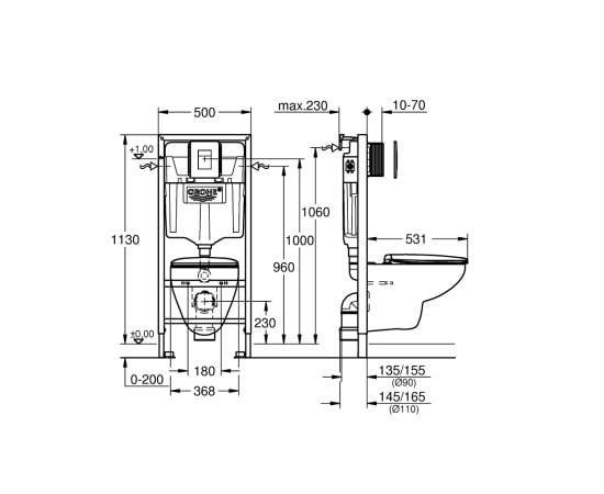 Комплект инсталляция с подвесным унитазом Grohe 39586000