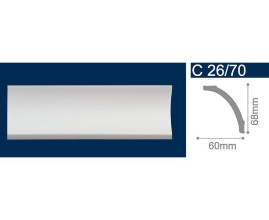 პლინტუსი ჭერის ექსტრუდირებული Solid C26/70 თეთრი 68x60x2000 მმ