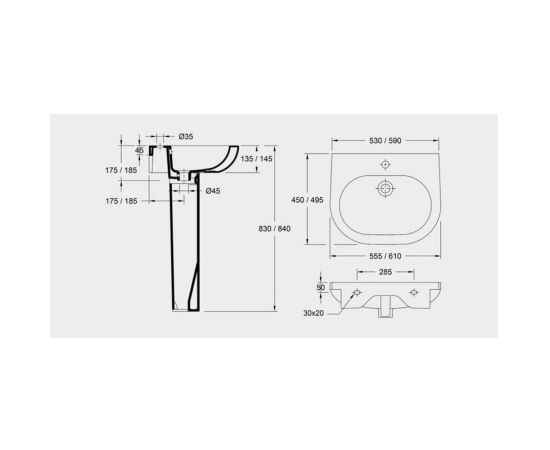 Pedestal for washbasin Valadares Oceanus