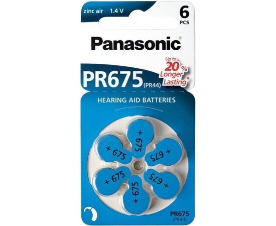 ZInc-air Battery for hearing aids Panasonic PR675 1.4V 6pcs