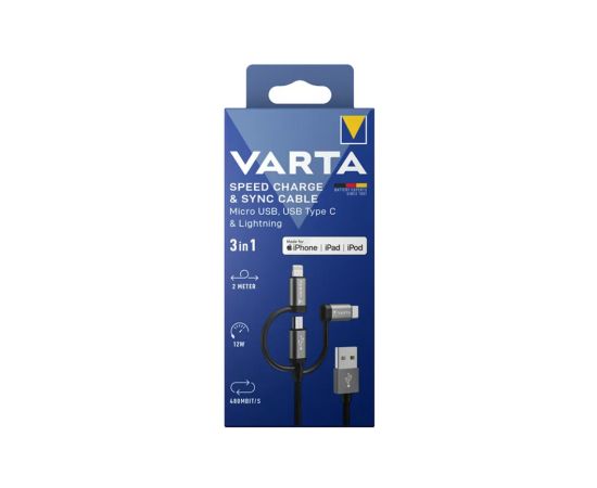 სადენი VARTA 3 in 1 USB Type A  TYPE C LIGHTNING Micro USB