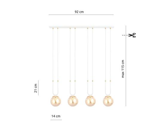 Подвес EMIBIG GLAM 4 E14 4x MAX 40W белый мед