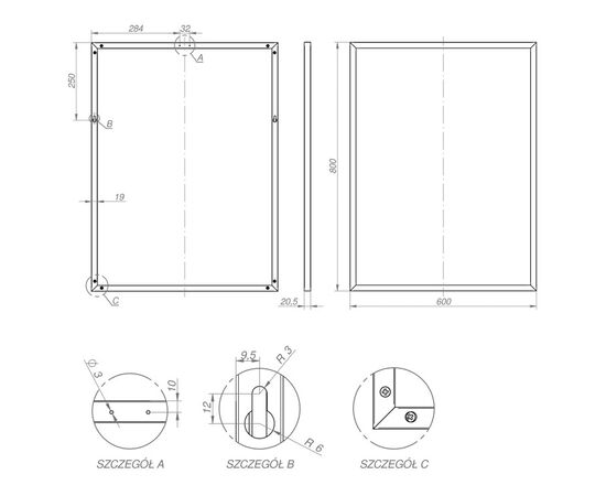 Mirror with frame Elita Black 60/80 19 mm