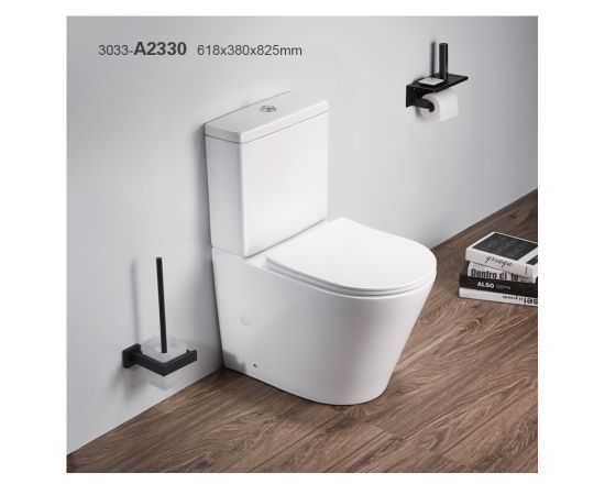 Toilet floor-standing Pate A2330 Rimless two-piece Glossy white P-TRAP