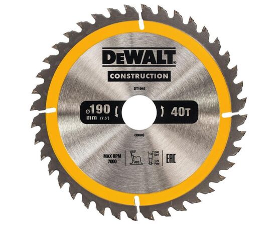 Saw blade for wood DeWalt DT1945-QZ 190 mm