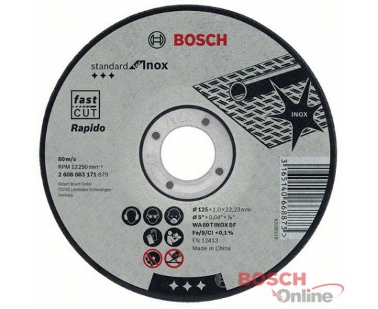 Cutting disc Bosch Standard stainless steel 125х1мм SfI, straight