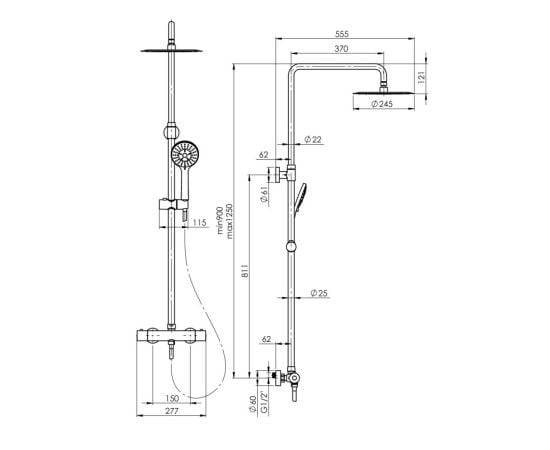 საშხაპე სისტემა Rubineta Olo BK Thermo 15 BK