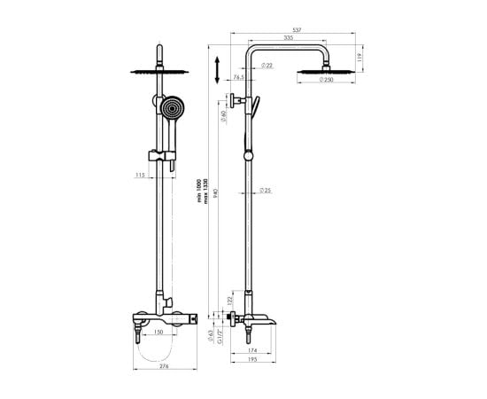 საშხაპე სისტემა Rubineta Olo BK Ultra-10 SW DV3/4 BK 625123