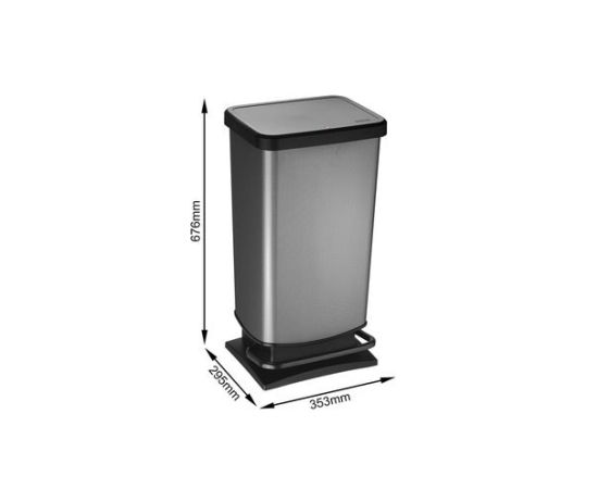 Trash can with pedal Rotho 40 L PASO black-silver