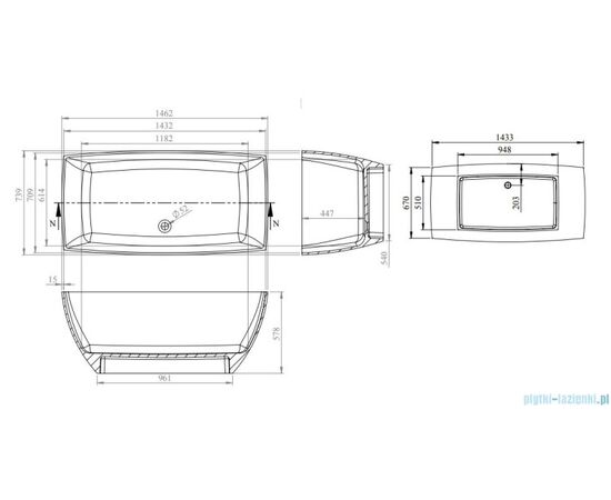 Artificial stone bath Vayer Gemini 146.2x73.9 см