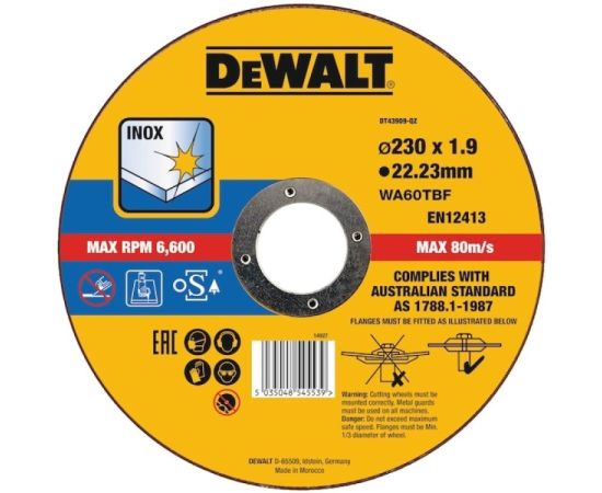 დისკი საჭრელი ლითონისთვის DeWalt DT43909-QZ 230x22.23x1.9 მმ