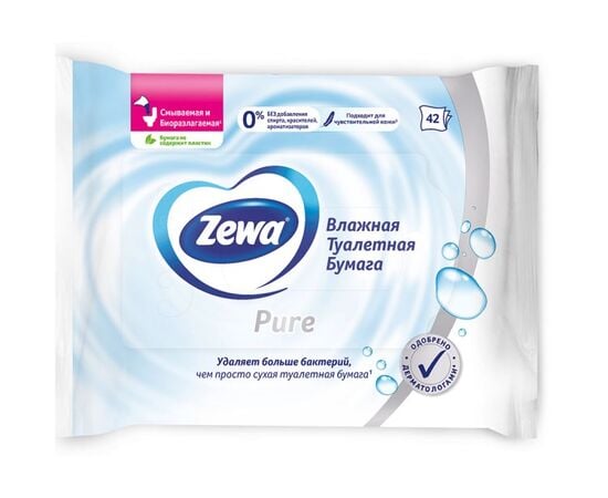 ტუალეტის სველი ქაღალდი Zewa Pure 42 ც