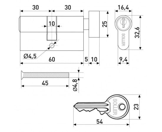 Cylinder Soller FV5 60 mm chrome