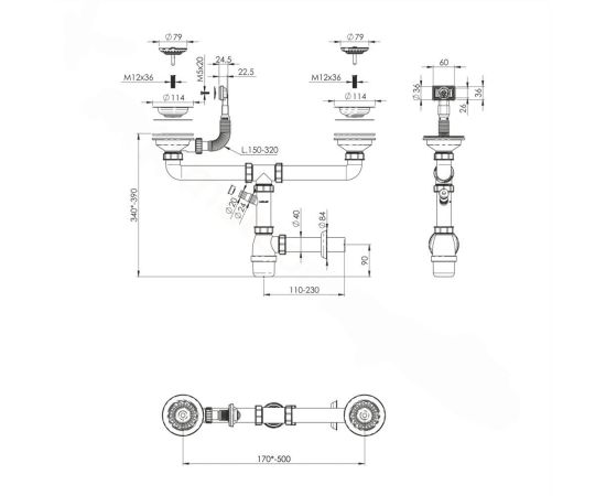 Double Bowl Kitchen Sink Siphon with Overflow Tycner 2662