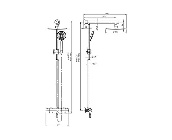 საშხაპე სიტემა Rubineta Etna Thermo-15 ქრომი თერმოსტატით 625028