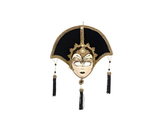 Christmas decoration mask with tassel FABR ART DECO TASSEL DISPLAY MASK ORN BLK CRM 25cm