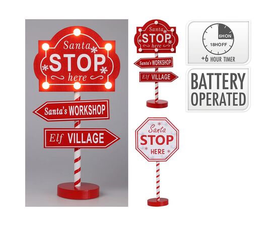 Christmas decoration stop sign santa w led 20x10x40 cm