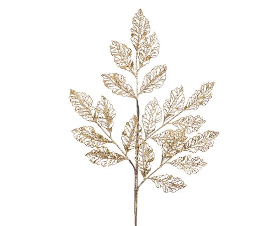 Christmas decoration stem leaves METALL PEARL OPEN LEAF STEM GLD 67cm