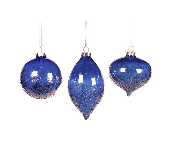 Christmas tree balls GLSS IR.CRUSH BALL/FIN.ORN ASS/3 BLU 8 cm