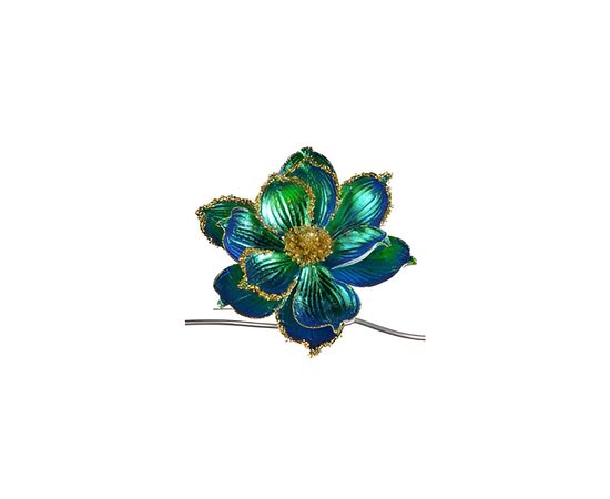 Christmas decoration flower magnolia FABR PEACOCK MAGNOLIA ON CLIP GRN BLU 23cm