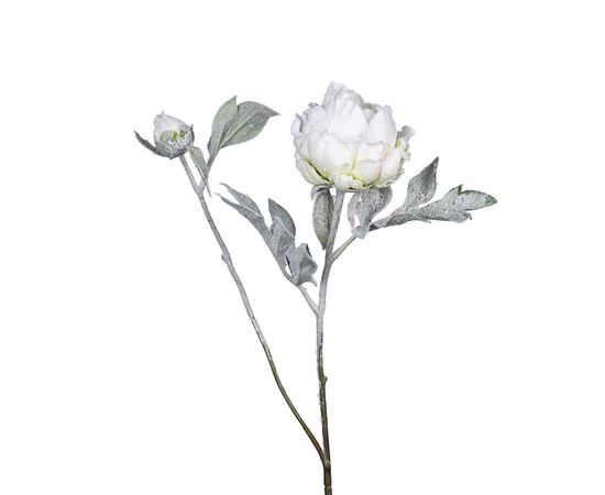 Новогодняя декорация стебель цветка пионы SNOW PEONY FLOWER STEM WH 71см