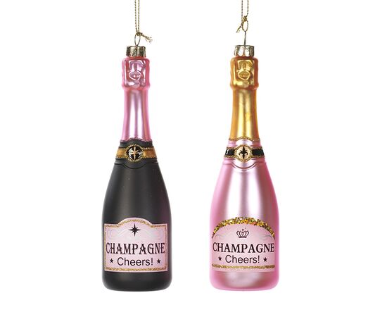 Christmas tree decoration champagne bottle GLSS CHAMPAGNE BOTTLE ORN ASS 2 BLK PNK 16cm