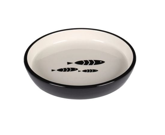 Cat food bowl ceramic Flamingo 15,5x3cm 320ml round black-white