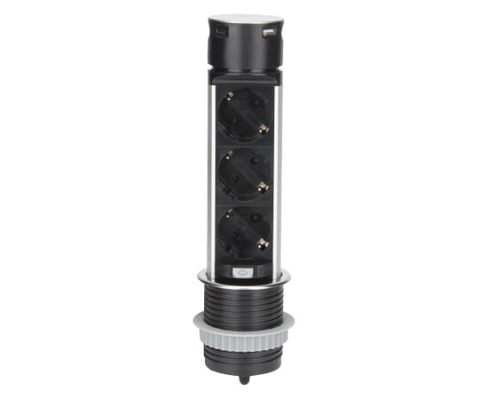 Extension tower ORNO 3x1.5m Schuko Ø60 USB-A and C INOX OR-GM-9027 GS