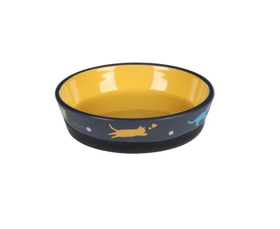 Cat food bowl ceramic Flamingo 14,5x3,5cm 320ml round yellow