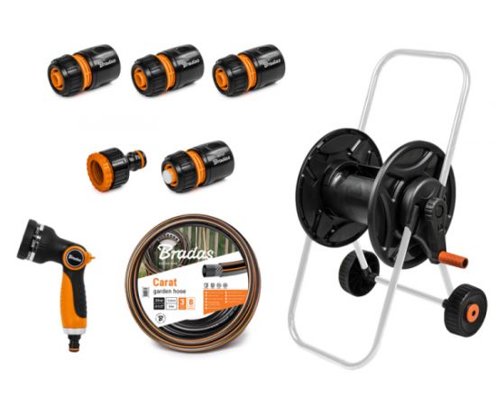 Тележка со шлангом Bradas ECO-AG26020SET1 Black Line 1/2" 20 м с пистолетом, разбрызгивателем и фити