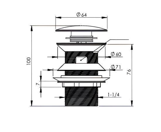 Siphon metal head with overflow IZYAPI 22 0234 POP-UP Chrome