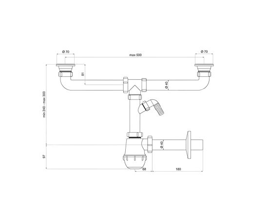 Siphon for kitchen sink with two bowls small Tycner 1332