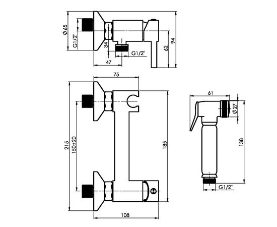 ბიდეს ჰიგიენური ონკანი Rubineta 625134 Onyx Chrome