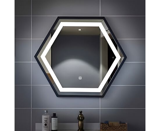 Зеркало с подсветкой и антизапотевателем черное Ensli 13448 HEXAGON 12W