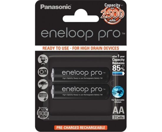 ნიკელ-ლითონის ჰიდრიდის აკუმულატორი Panasonic eneloop Pro AA 2500mAh 2ც.