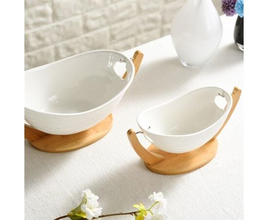 Ceramic dishes with bamboo stand BONE BRILLIANT 38cm PD2260 15