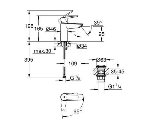 Смеситель на умывальник Grohe START OHM S 235512432 черный